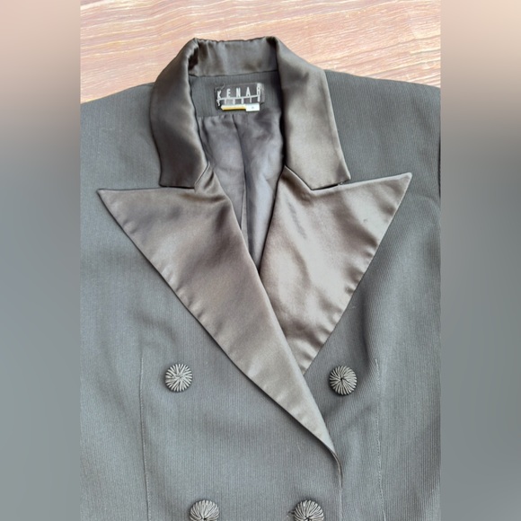 Kenar Studio Black Blazer Women’s Size 6 Double Breasted Satin Lapel Jacket - Picture 7 of 13